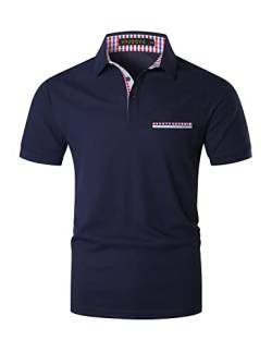 VHUQGVU Poloshirt Herren Kurzarm Sommer Slim Fit Golf Sports Klassisches Karo Polohemd,Blau,M von VHUQGVU