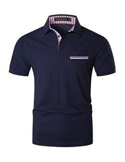 VHUQGVU Poloshirt Herren Kurzarm Sommer Slim Fit Golf Sports Klassisches Karo Polohemd,Blau,XXL von VHUQGVU