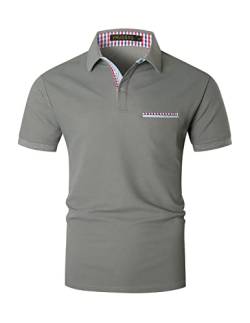 VHUQGVU Poloshirt Herren Kurzarm Sommer Slim Fit Golf Sports Klassisches Karo Polohemd,Grau,3XL von VHUQGVU