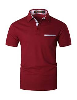 VHUQGVU Poloshirt Herren Kurzarm Sommer Slim Fit Golf Sports Klassisches Karo Polohemd,Rot,M von VHUQGVU