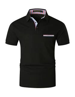 VHUQGVU Poloshirt Herren Kurzarm Sommer Slim Fit Golf Sports Klassisches Karo Polohemd,Schwarz,XXL von VHUQGVU