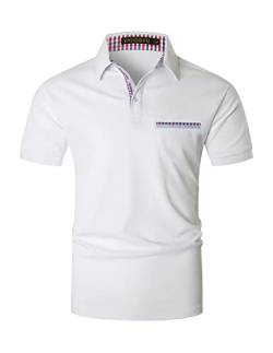 VHUQGVU Poloshirt Herren Kurzarm Sommer Slim Fit Golf Sports Klassisches Karo Polohemd,Weiß,3XL von VHUQGVU