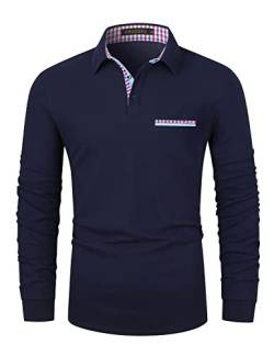 VHUQGVU Poloshirt Herren Langarm Basic Golf Tennis T-Shirt Klassisches Karo Polohemd M-3XL,Blau,M von VHUQGVU