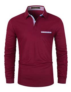 VHUQGVU Poloshirt Herren Langarm Basic Golf Tennis T-Shirt Klassisches Karo Polohemd M-3XL,Rot,XL von VHUQGVU