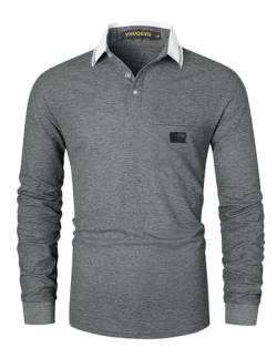 VHUQGVU Poloshirt Herren Langarm Baumwolle Basic Klassische Kontrastfarbe Streifen Stitching Casual Männer Hemd Golf Sport T-Shirt,Grau 40,3XL von VHUQGVU