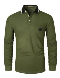 VHUQGVU Poloshirt Herren Langarm Baumwolle Basic Klassische Kontrastfarbe Streifen Stitching Casual Männer Hemd Golf Sport T-Shirt,Grün 40,M von VHUQGVU