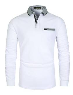 VHUQGVU Poloshirt Herren Langarm Baumwolle Basic Klassische Kontrastfarbe Streifen Stitching Casual Männer Hemd Golf Sport T-Shirt,Weiß,XXL von VHUQGVU