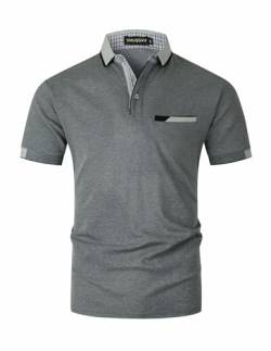 VHUQGVU Poloshirt Herren T Shirts Männer Kurzarm Baumwolle Hemd Klassisch Plaid Polos Kontrastfarbe Ausschnitt T-Shirt Sommer,Grau Y24,XXL von VHUQGVU