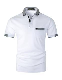 VHUQGVU Poloshirt Herren T Shirts Männer Kurzarm Baumwolle Hemd Klassisch Plaid Polos Kontrastfarbe Ausschnitt T-Shirt Sommer,Weiß Y24,L von VHUQGVU