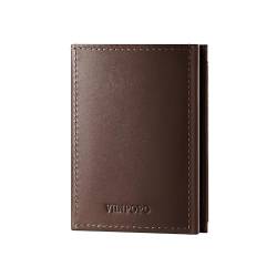 VI IN POPO Hartleder Geldbörse Herren Klein mit RFID-Schutz，Slim Echtleder Wallet Mit XL Münzfach，Bis zu 9 Karten，Mini Nappa Leather Wallet，S，(Dark Brown) von VI IN POPO