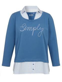 Große Größen: 2-in-1-Sweatshirt mit Bluseneinsatz und Frontprint, blau-weiß, Gr.42 von VIA APPIA DUE