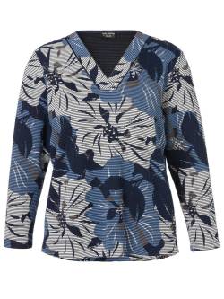 Große Größen: Sweatshirt mit Blumendruck und V-Ausschnitt, dunkelblau bedruckt, Gr.44 von VIA APPIA DUE