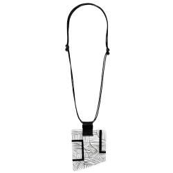 VIALESCARPE - Halskette aus beschichtetem Seil mit verstellbarer Länge mit großem asymmetrischem Anhänger aus Kunstharz, Kunstledereinsatz für Damen, Schwarz, UNI, Harz von VIALESCARPE