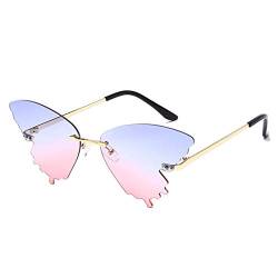 VIAS Sandstrand Mode brille Damen Randlose Bunte Schmetterling Sonnenbrille, Universal UV400 Sonnenbrille, Metalldekoration,Rahmenlos Retro Sonnenbrille für Strand, Sommer,Abschlussball, Feste (Rosa) von VIAS