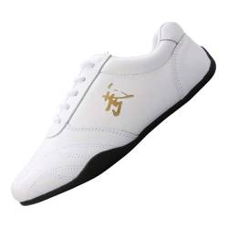 VIBLiSS Kampfsport Schuhe Für Frauen, Leichte Casual Qigong Sport Turnschuhe Anti-Rutsch Leder Kung Fu Taichi Trainer,Weiß,40 EU von VIBLiSS