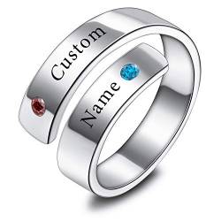 VIBOOS Personalisiert Einstellbar 925 Sterling Silber Twist Ring Gravur Name/Datum für Damen Mädchen Angepasst Geburtssteine Offener Umbruch Verlobungsring der Hochzeit von VIBOOS