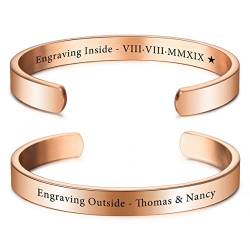 VIBOOS Personalisierte Armband Gravur Name Datum Identifizierung Armreif für Frauen Männer Benutzerdefinierte Edelstahl Verstellbare Inspirierende Manschette Geburtstag Schmuck von VIBOOS