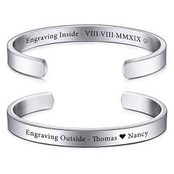 VIBOOS Personalisierte Armband Gravur Name Datum Identifizierung Armreif für Frauen Männer Benutzerdefinierte Edelstahl Verstellbare Inspirierende Manschette Geburtstag Schmuck von VIBOOS