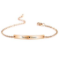 VIBOOS Personalisierte Armband Gravur Namen Für Frauen Mädchen Edelstahl verstellbare Knöchel Link Brautjungfer Geschenke Best Friend Armbänder (Rosé-Gold Farbe) von VIBOOS