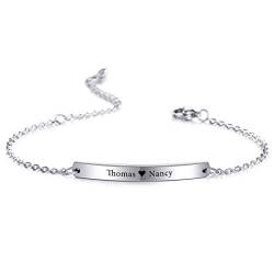 VIBOOS Personalisierte Armband Gravur Namen Für Frauen Mädchen Edelstahl verstellbare Knöchel Link Brautjungfer Geschenke Best Friend Armbänder (Silber Farbe) von VIBOOS