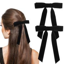 VICASKY 2 Stück Samt-Haarschleifen Schwarze Schleifen-Haarspangen Für Mädchen Und Frauen Schleifen-Haarspange Große Satinband-Schleifen-Haarnadeln Schleifen-Haarspangen-Verschluss von VICASKY