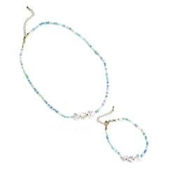 VICASKY 2-teiliges Set Armband Halskette Anzüge Für Kinder Trendige Halsketten Für Damen Kinder Halskette Halsketten Für Kinder Perlenhalsband Mode-halskette Einfach Glas Fräulein Schmuck von VICASKY