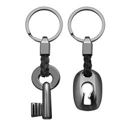 VICASKY 2PCS Keychain Personalisierte Paar Keychain Mode Leder Paar Schlüsselanhänger Schlüssel Fob Schlüssel& Lock Keychain Leder Schlüssel Kette (Schwarz) von VICASKY