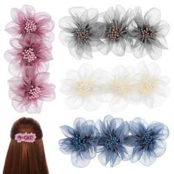 VICASKY 4 Stück Blumen-Haarspangen Für Damen Und Mädchen Niedliche Haarspangen Einfarbige Haarspangen Haarschmuck-Accessoires Für Damen Und Mädchen Mini-Blumen-Haarspangen Für Mädchen Und von VICASKY