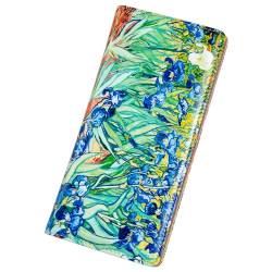VICHLINE Schlanke RFID-blockierende Damen-Geldbörse – langes Leder – ultradünne Damen-Geldscheine – Kreditkartenetui für Damen, A Vincent van Gogh Irises, 7.48"L x 3.74"W x 0.59"H, Amerikanisch, von VICHLINE