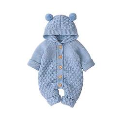 VICROAD Baby Strampler Gestrickter Overall Babykleidung Kapuze mit Süßen Ohren für Jungen Mädchen Neugeborene von VICROAD