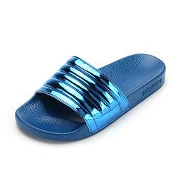 Damen Slides Hausschuhe Sommer Outdoor Strand Pool Sliders Home House Garden Rutschfest Flip Flop Open Toe Flach Damen Walking Sandalen, blau, 35 1/3 EU von VICT POPU