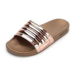 VICT POPU Damen Slides Badeschuhe Hausschuhe Badeschlappen Sommer Schlappen Gartenschuhe Rutschfeste Badelatschen Flach Strand Sandale Roségold 37 von VICT POPU