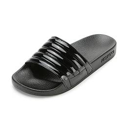 VICT POPU Damen Slides Badeschuhe Hausschuhe Badeschlappen Sommer Schlappen Gartenschuhe Rutschfeste Badelatschen Flach Strand Sandale Schwarz 36 von VICT POPU