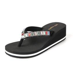 VICT POPU Flip Flops Damen Glitzer Keilsandalen Plateau Elegant Für Sommer Pantoletten Flach Rutschfeste Strand Zehentrenner Sandalen Schwarz EU 39 von VICT POPU