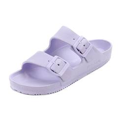 VICT POPU Pantoletten Damen mit Fussbett Sandalen Flach Rutschfest Sommer Badelatschen Lässig EVA Slides Erwachsene Schlappen Helles Lila 36 von VICT POPU