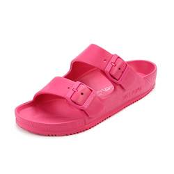 VICT POPU Pantoletten Damen mit Fussbett Sandalen Flach Rutschfest Sommer Badelatschen Lässig EVA Slides Erwachsene Schlappen Pfirsich 39 von VICT POPU