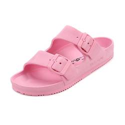 VICT POPU Pantoletten Damen mit Fussbett Sandalen Flach Rutschfest Sommer Badelatschen Lässig EVA Slides Erwachsene Schlappen Rosa 39 von VICT POPU