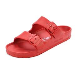 VICT POPU Pantoletten Damen mit Fussbett Sandalen Flach Rutschfest Sommer Badelatschen Lässig EVA Slides Erwachsene Schlappen Rot 39 von VICT POPU