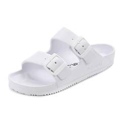 VICT POPU Pantoletten Damen mit Fussbett Sandalen Flach Rutschfest Sommer Badelatschen Lässig EVA Slides Erwachsene Schlappen Weiß 39 von VICT POPU