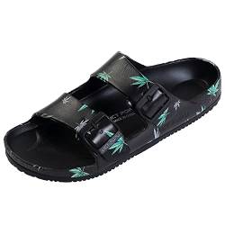 VICT POPU Pantoletten Damen mit Fussbett Sandalen Flach rutschfest Sommer Badelatschen Lässig Eva Slides Erwachsene Schlappen Ahornblatt Schwarz 40 von VICT POPU