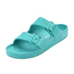 VICT POPU Pantoletten Damen mit Fussbett Sandalen Flach rutschfest Sommer Badelatschen Lässig Eva Slides Erwachsene Schlappen Blauer See 36 von VICT POPU