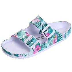 VICT POPU Pantoletten Damen mit Fussbett Sandalen Flach rutschfest Sommer Badelatschen Lässig Eva Slides Erwachsene Schlappen Blume Grün 39 von VICT POPU