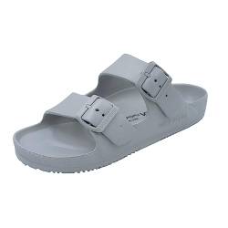 VICT POPU Pantoletten Damen mit Fussbett Sandalen Flach rutschfest Sommer Badelatschen Lässig Eva Slides Erwachsene Schlappen Grau 36 von VICT POPU