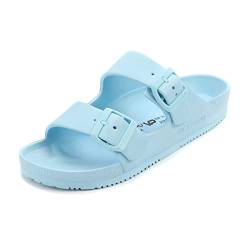 VICT POPU Pantoletten Damen mit Fussbett Sandalen Flach rutschfest Sommer Badelatschen Lässig Eva Slides Erwachsene Schlappen Himmelblau 39 von VICT POPU