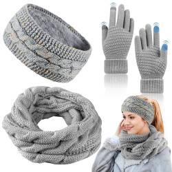 Schal, Stirnband & Handschuh-Sets für Damen, Loop Schal Damen,Warme Verdicken Stirnband Mädchen Winter,Touchscreen Handschuhe Damen Winterschal Kombi Ohrenwärmer Set Damen Geschenk Winterzubehör von VICTERR