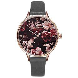 VICTORIA HYDE Damen Uhr Blumenmuster Zifferblatt Analoges Quarzwerk Leder Armband von VICTORIA HYDE