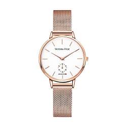 VICTORIA HYDE Damen Uhr Minimalist Armbanduhr Analog Quarz Schlicht Damenuhr mit Edelstahl Mesh-Armband von VICTORIA HYDE