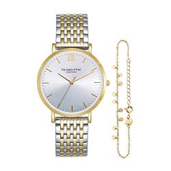 VICTORIA HYDE Damen Uhren Gold Analog Quarz Damenuhr Edelstahl Wasserdicht Armbanduhr Set mit Armreif (Gold) von VICTORIA HYDE