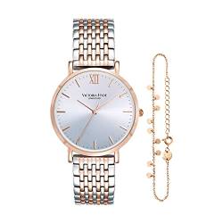 VICTORIA HYDE Damen Uhren Gold Analog Quarz Damenuhr Edelstahl Wasserdicht Armbanduhr Set mit Armreif (Roségold) von VICTORIA HYDE