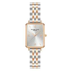 VICTORIA HYDE Rechteck Damenuhr Grün Dial Analog Quarz Armbanduhr mit Edelstahlarmband (Silber/Roségold) von VICTORIA HYDE